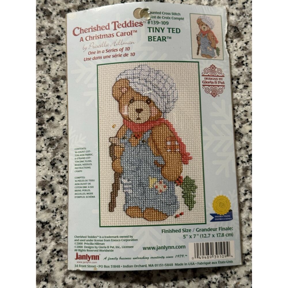 Janlynn Cherished Teddies A Christmas Carol Cross Stitch Kits Tiny Ted Bear New